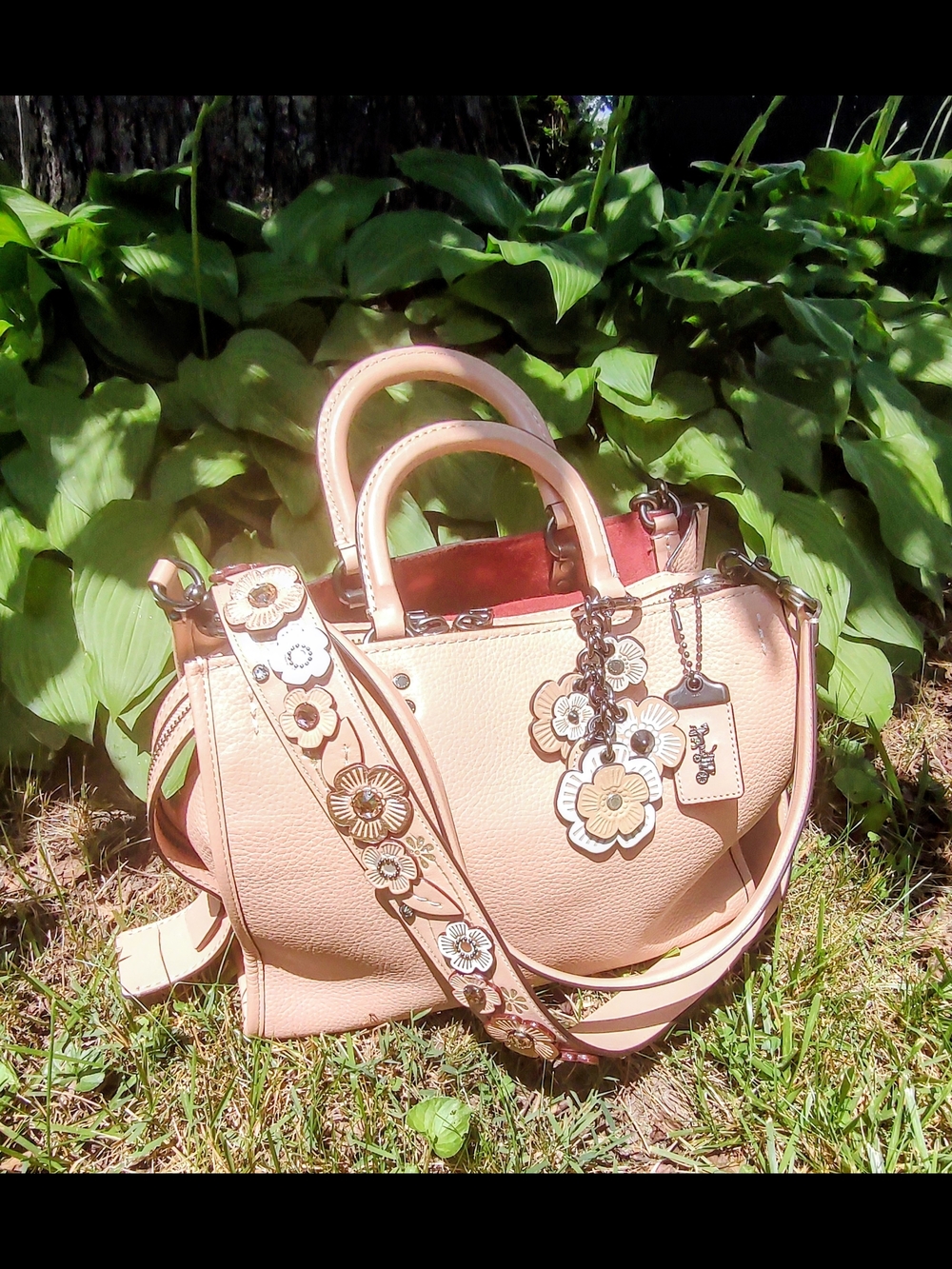 Coach Rogue 30 In Nude Pink With Nude Pink Tea Rose Leather Strap And Bag Charm